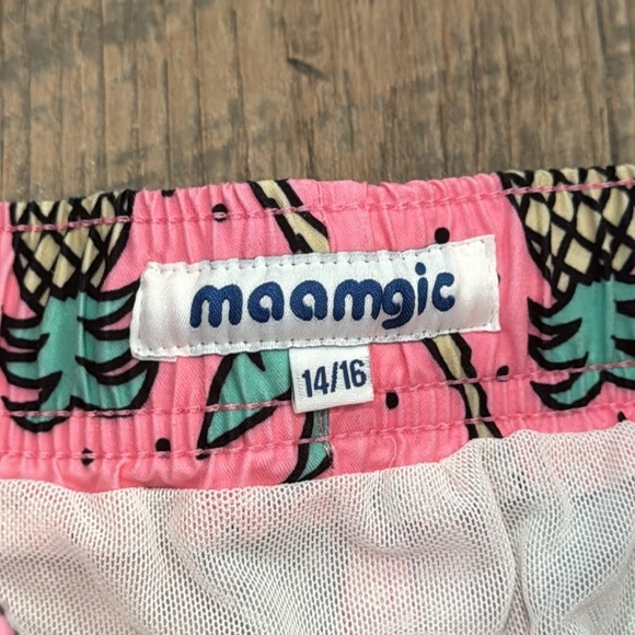 Maamgic Boys Pink Pineapple Print Swim Trunks Size 14/16 - Picture 5 of 5